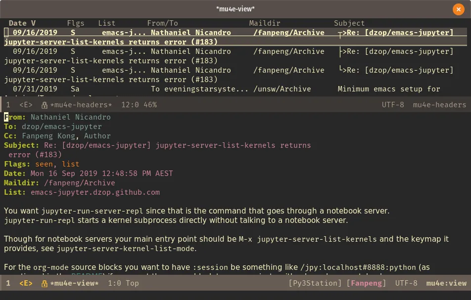 mu4e email interface